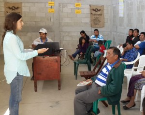 Ariadne conducting a focus group with coffee producers from one of CODECH's base-level associations, ADIPY.